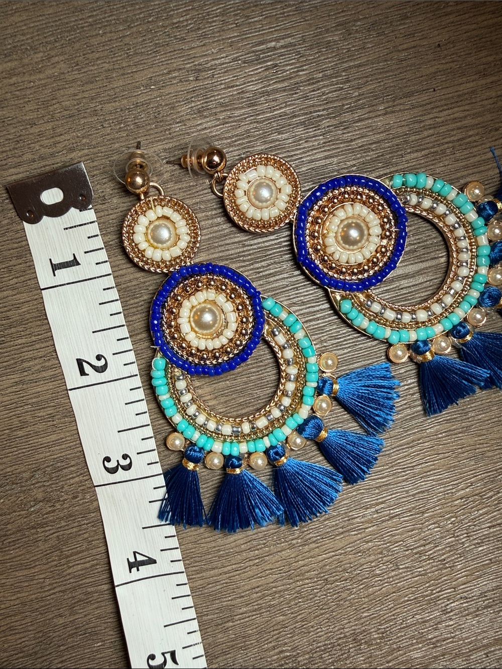 Blanco Limon Blue and Turquoise Beaded Statement Earrings One Size - Picture 4 of 7